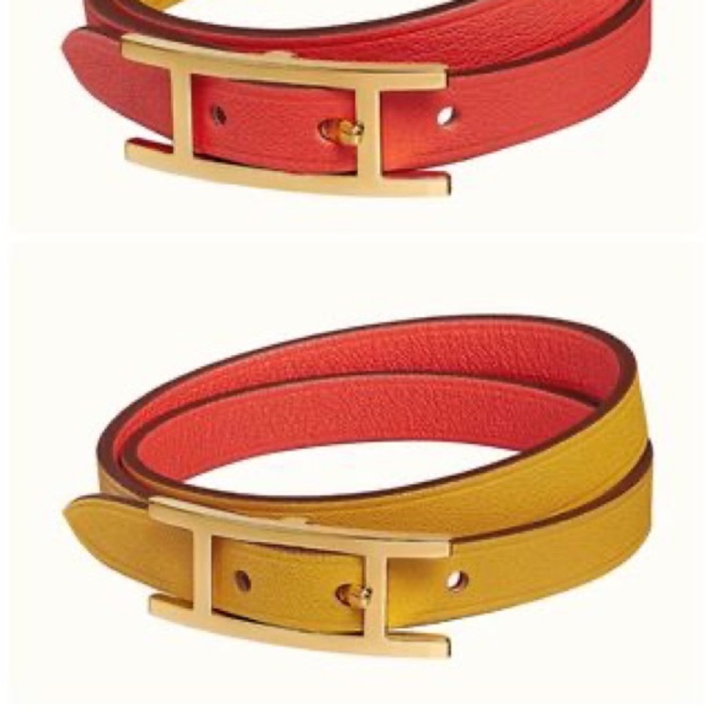 Hermes Behapi bracelet in jaune ambre and capucine with gold hardware